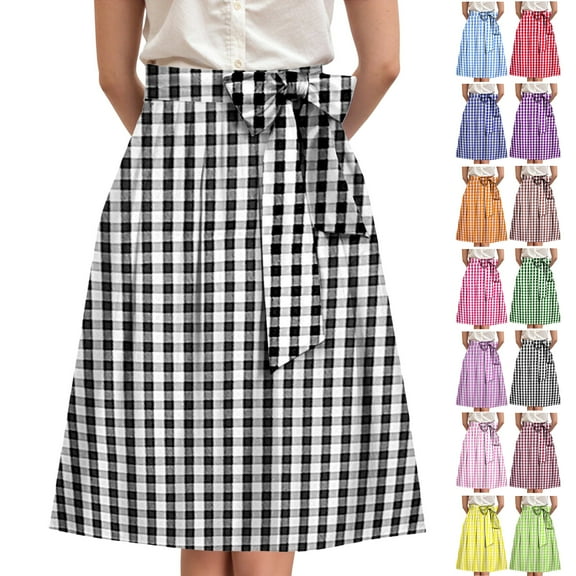 TTUHYWXI Womens A Line Midi Skirt Pleated Striped Color Block Elastic Waist Tiered Summer Casual Trendy Dressy Long Skirts (Light Green, L)