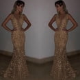 thumbnail image 1 of Vestido formal con tirantes finos y lentejuelas para mujer Vestido largo con escote en V profundo (Oro XL) FLhrweasw Para estrenar, 1 of 1