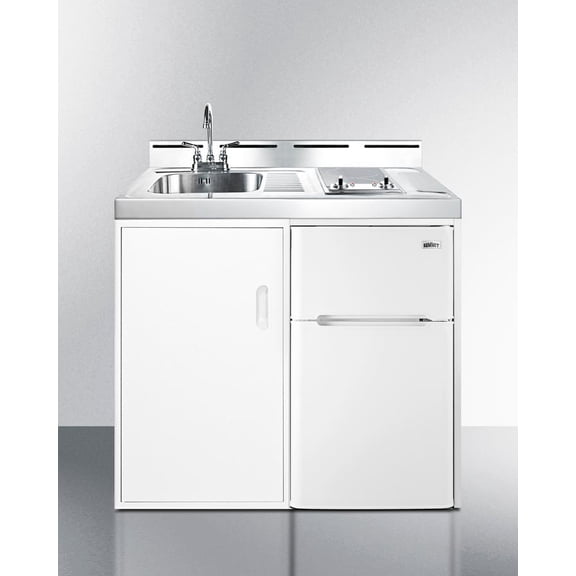 39" Wide All-In-One Kitchenette, White, Glass Burners