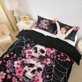 thumbnail image 3 of Homewish Gothic Skull Twin Duvet Cover,Happy Halloween Twin Bedding,Pink Flowers Spider Web Comforter Cover,Black Reversible,2pcs,1 Duvet Cover and 1 Pillowcase, 3 of 6