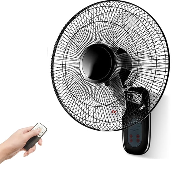 Ventilador de pared para ordenador portátil de 16 pulgadas con mando a distancia de 3 velocidades, color negro