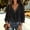 Black, variant on Women's Ruffle V-Neck Blouse 3/4 Puff Sleeve Peasant Top Cotton Linen Loose Fit Breathable Casual Fall Shirt 8 Colors S-XXL