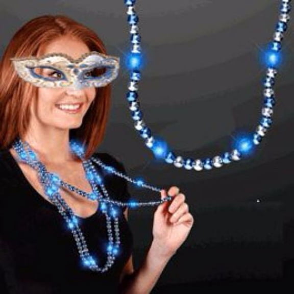 LED Bead Necklace Blue and Silver