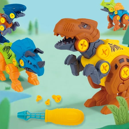 

Pluokvzr 4Pcs Kids Take Apart Dinosaur Toys Flexible Take Apart Toys Lifelike Dinosaur Building Construction Toys with Electric Drill Screwdriver Educational Toys for 3+ Years Old Toddlers