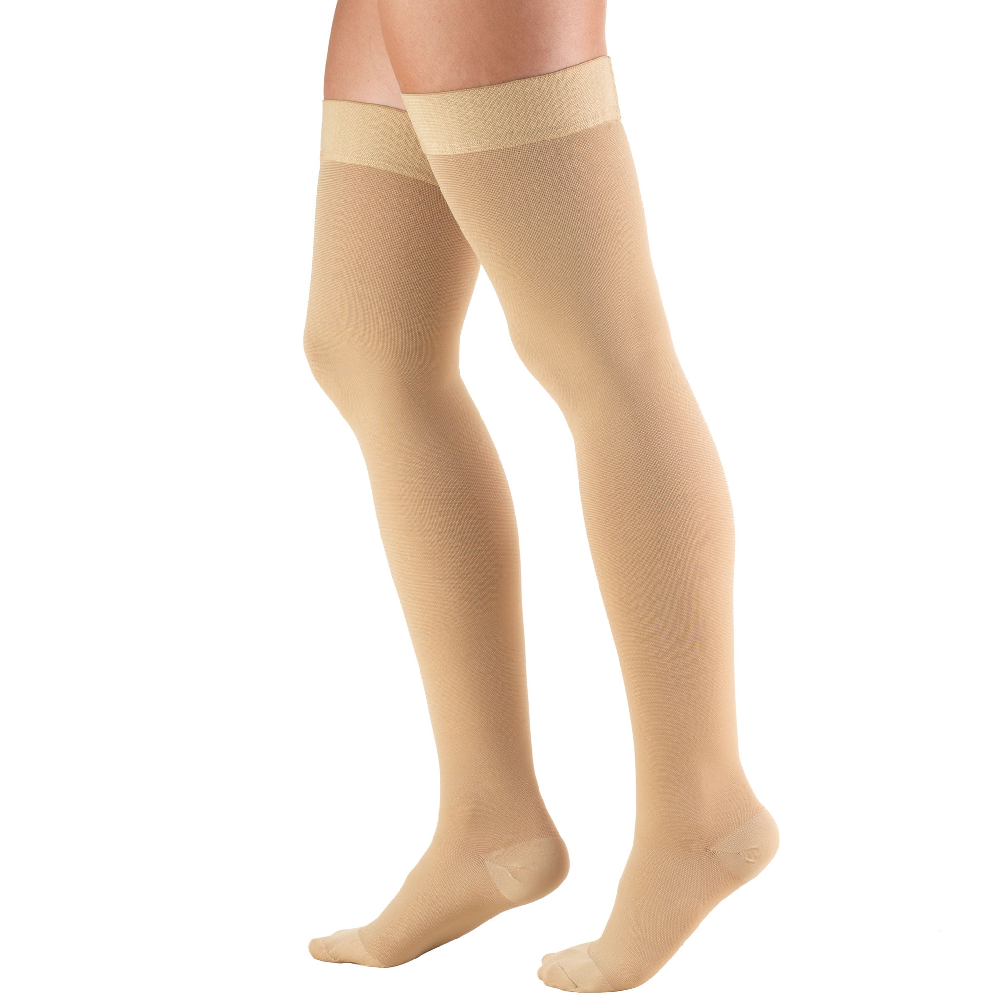 Stockings, Thigh High, Closed Toe, Dot Top: 20-30 mmHg, Beige, Medium