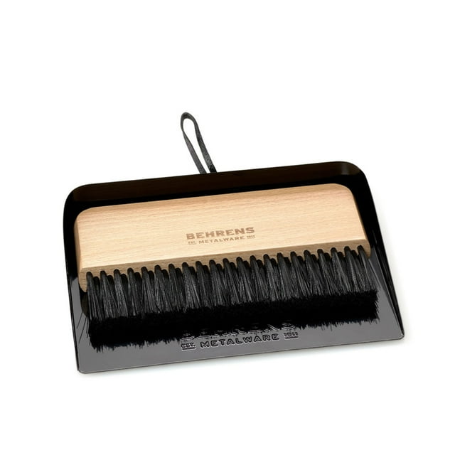Behrens Portable Galvanized Steel Dustpan and Brush Broom Set, Black