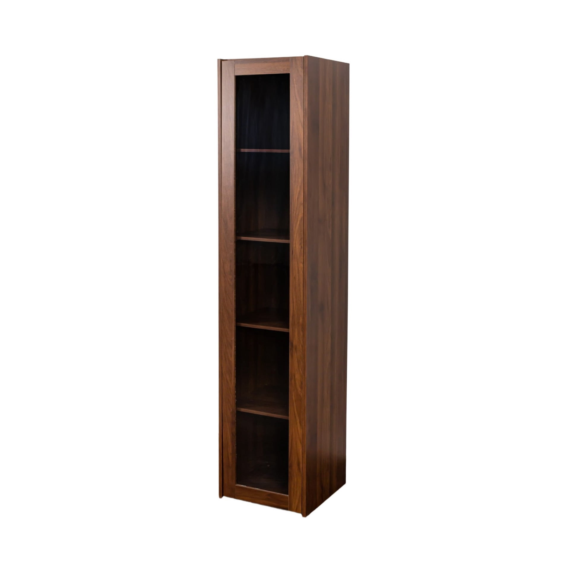 Display Cabinet with Acrylic Doors, 5 Shelf Curio Cabinet with LED Lights, Tall Bookcase Storage Organizer for Living Room Bedroom, Walnut