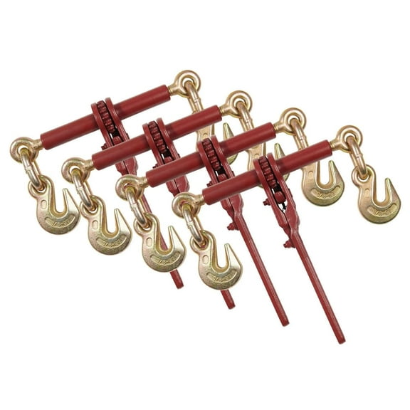 4 Pack 3/8" - 1/2" Extreme Heavy Duty Ratchet Load Chain Binder with Grab Hooks - 12,000 Lbs Working Load Limit - Flatbed Transport Truck Trailer Tie Down Hauling
