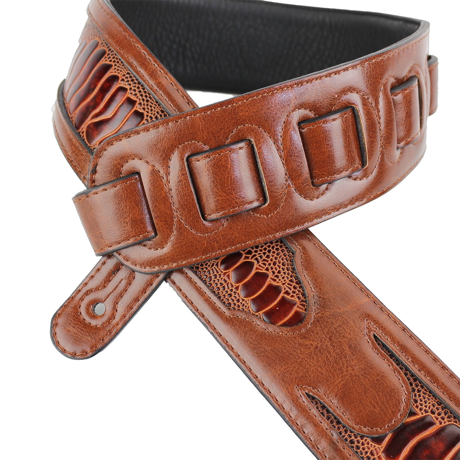 Walker & Williams GC-19 Mahogany Brown Leather Crocodile Padded Guitar Strap