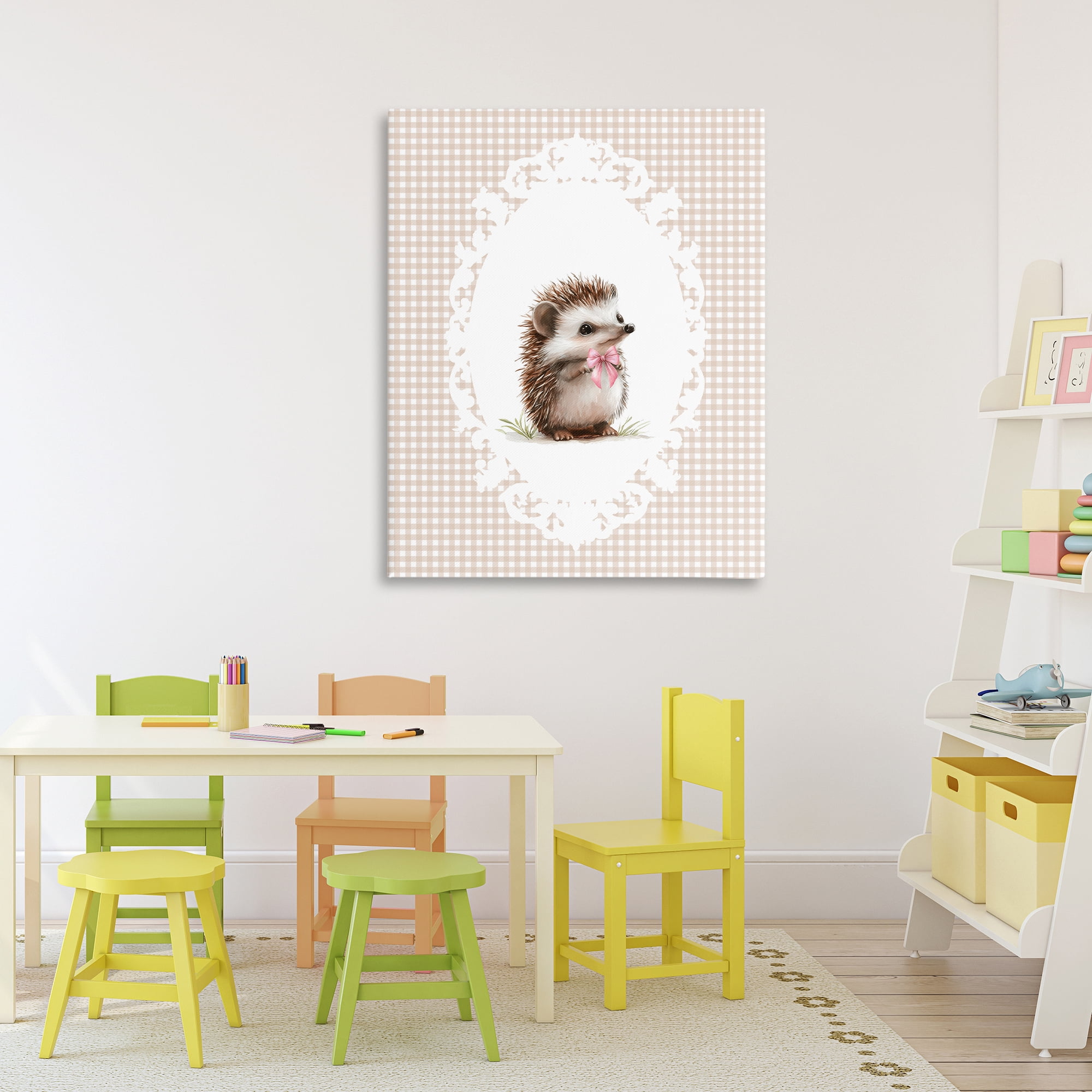 Stupell Industries Vintage Bow Hedgehog on Gingham Canvas Wall Art, design by Christine Simpson Art