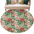 thumbnail image 2 of Round Area Rug 5ft,Retro Watercolor Flower Leaf Washable Carpet Non-Slip Runner Accent Rugs Indoor Floor Mat for Bedroom Living Room Decor,Tropical Red Pink Green Plant, 2 of 9