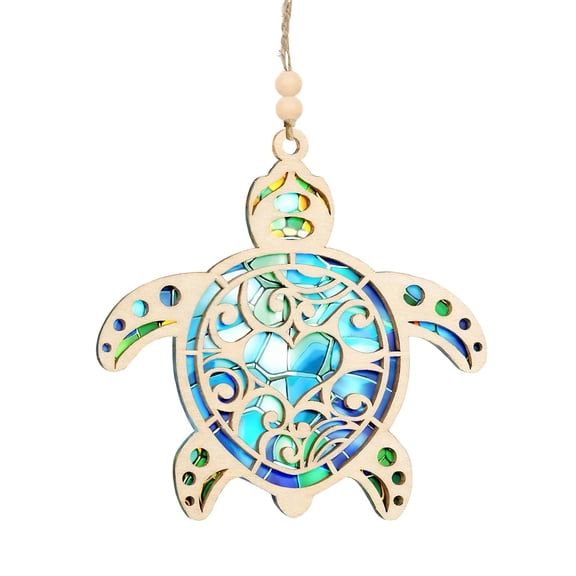 Luoshdecor Sea Turtle Ornament,Stained Glass Turtle Window Hanging Suncatcher for Turtle Lovers, Wall Decor for Indoor Outdoor