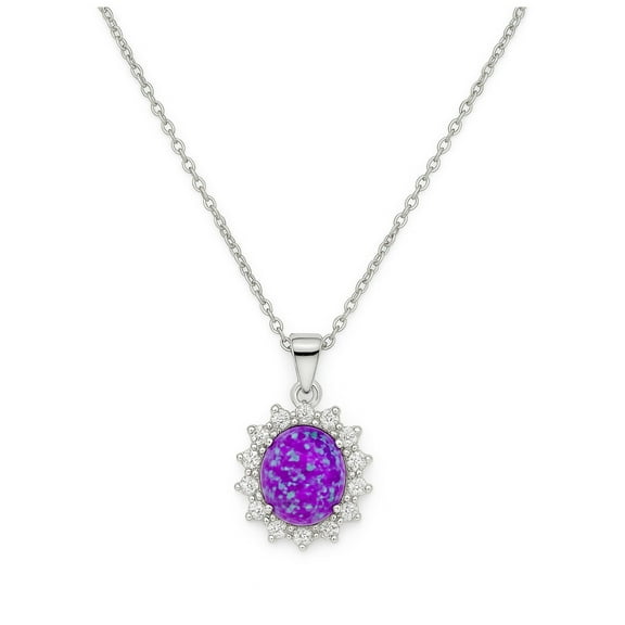 Ginger Lyne White or Purple Fire Opal CZ Pendant Necklace for Women Sterling Silver Cubic Zirconia