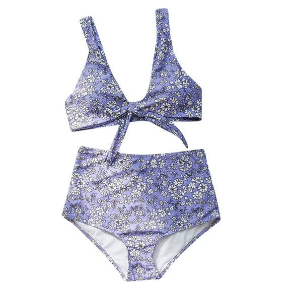 VerPetridure Women's Bikini Set High Waisted V Neck Swimsuits Front Tie Knot Two Piece Bathing Suits for Women Summer Tummy Control Swimwear