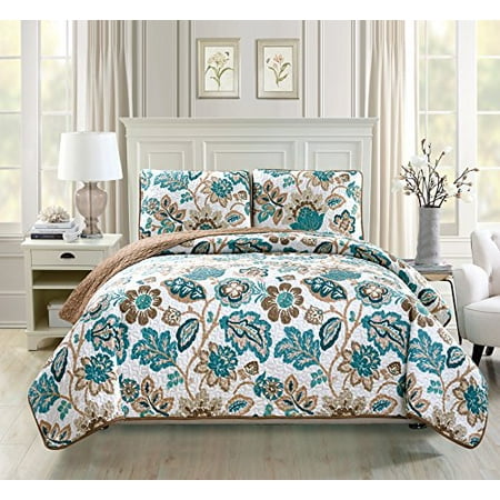 Mk Collection 3pc Bedspread Coverlet Quilted Fl Off White Green Brown King California Over Size 118 X 95 Venice Ne Canada Mk Collection 3pc Bedspread Coverlet, White California King Bedspread