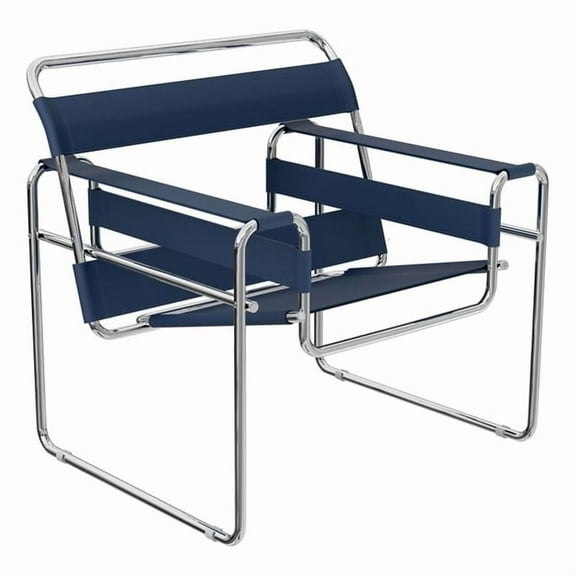 Saddle Leather Armchair Stainless Steel Frame Accent Chair - Blue