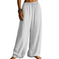 thumbnail image 3 of Women'S Loose Fit Solid Color Elastic Waist Pocket Straight Leg Casual Pants White XXL, 3 of 8