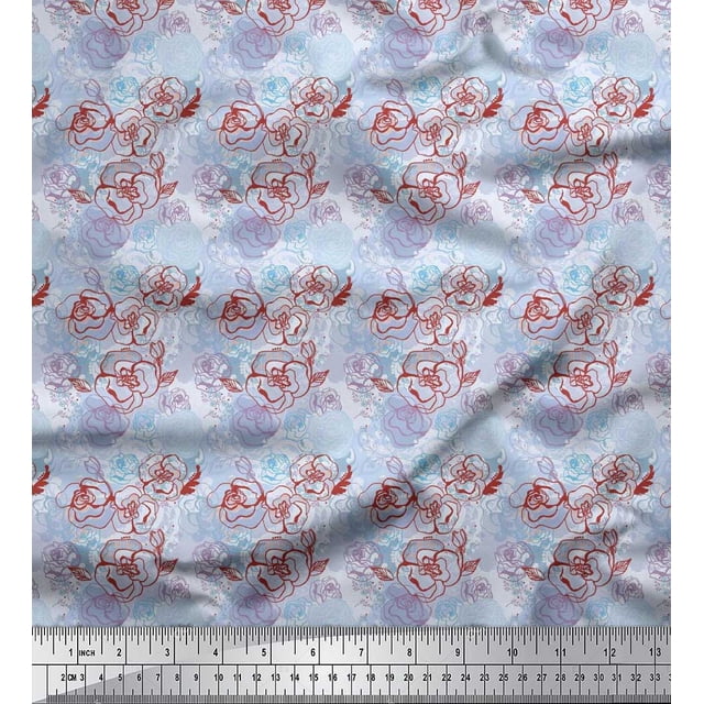 Soimoi Toile de Canard de Coton Feuilles & Fleurs Roses Imprimés par Yard 56 Pouces de Large
