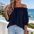 thumbnail image 2 of Ihhxva Women's Loose Fit Summer off Shoulder Blouse Puff Sleeve Top Casual Flowy Cotton Peasant Style Beach Vacation S-2XL, 2 of 8