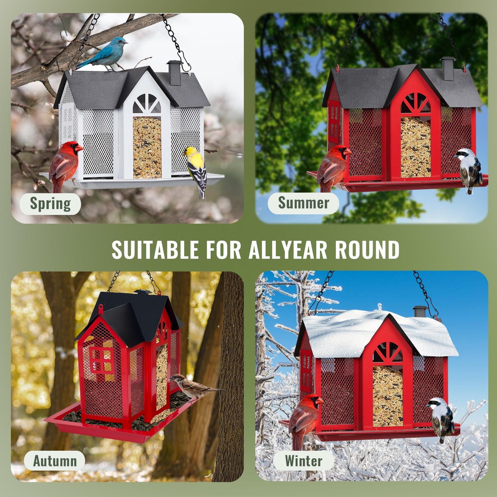 Bird Feeder for Outdoors Squirrel Proof, Hanging Bird House, Wild Bird Feeders for Outside, Large Metal Bird Feeder, Great for Attracting Wild Birds Humming