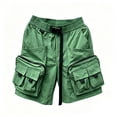 thumbnail image 4 of FINALGANG Mens Solid Color Elastic Buckle Waist Multi Zipper Pocket Cargo Shorts Summer Outdoor Loose Fit Quick Dry Lightweight Casual Bottoms For Men Green L, 4 of 4