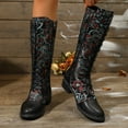 thumbnail image 3 of Dakaela Knee High Boots Women Lace up Cowboy Combat Boot Embroidery Floral Wide Calf Western Tall Boot for Ladies Black 9, 3 of 7