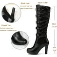 thumbnail image 5 of Lace Goth Knee High Boots for Womens Fashion Buckle Block Heel Lace Up Knee Boots for Nightclub Punk Platform Back Zipper Riding Combat Booties, 5 of 6