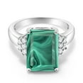 thumbnail image 2 of Gem Stone King 925 Sterling Silver Green Malachite Ring for Women (10.30 Cttw, Gemstone Birthstone, Emerald Cut 14X10MM, Available in Size 5, 6, 7, 8, 9), 2 of 5