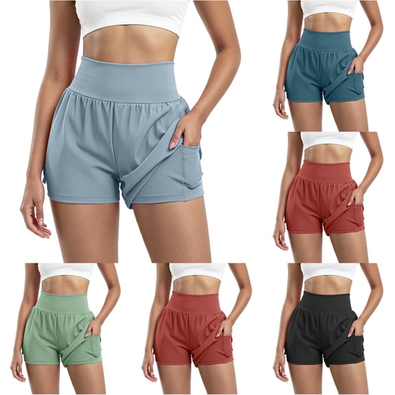 xfsWaSs Athletic Shorts for Women High Waisted Running Shorts with Liner Breathable Comfortable Workout Gym Yoga Shorts with Pocket Activewear