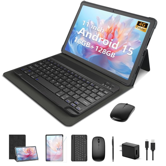 11 inch Android 15 Tablet with Keyboard 20GB RAM 128G Storage, 2025 Latest Cellular Tablet with SIM Card Slot, 4G LTE T-moblie Phablet, T615 Octa-Core 8000mAh, 5G WiFi & Bluetooth - Sliver