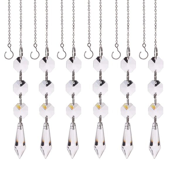 longsheng Clear Crystal Glass Prisms Suncatcher Hanging Chandelier Pendant Ornament Christmas Wedding Home Garden Light Catcher Pack of 6
