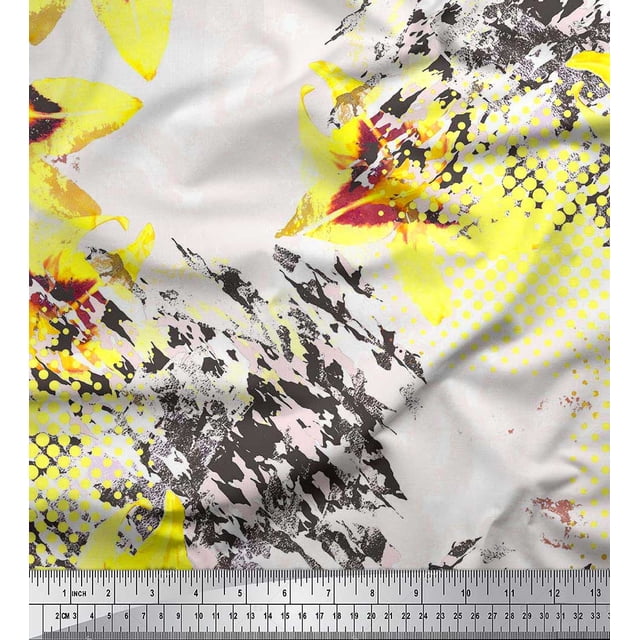 Soimoi Poly Georgette Fabric Texture & Lily Flower Fabric Prints By Yard 52 Inch Wide