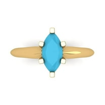 1 ct Marquise Cut Simulated Turquoise Solitaire 18K Yellow Gold Womens Engagement Ring