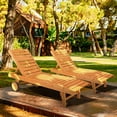 thumbnail image 2 of Ktaxon 2PC Outdoor Wooden Garden Bed  Fir Chaise Lounge with Wheels Storage Drawer Two-Speed Adjustable Back Patio Furniture Burlywood, 2 of 12