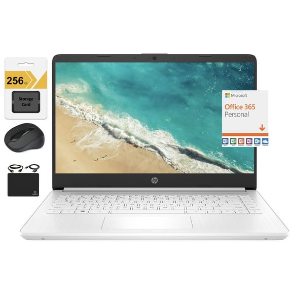 HP Newest 14" HD Ultral Light Thin Laptop, Quad-Core Intel Celeron Processor, 16GB RAM, 320GB (64GB eMMC  256GB Card), Wi-Fi, Upto 11 Hours, Windows 11 S   1 Year Office 365 HubxcelAccessory, White