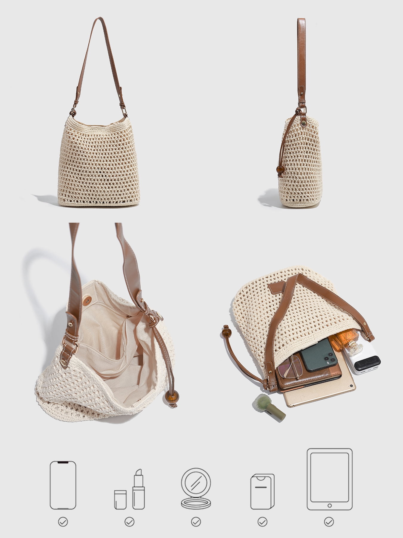 PRIYAL Women Small Cotton Crochet String Bag Handwoven Summer Beach Bag Knitted Vacation Beach Shoulder Bag Purse Handbag