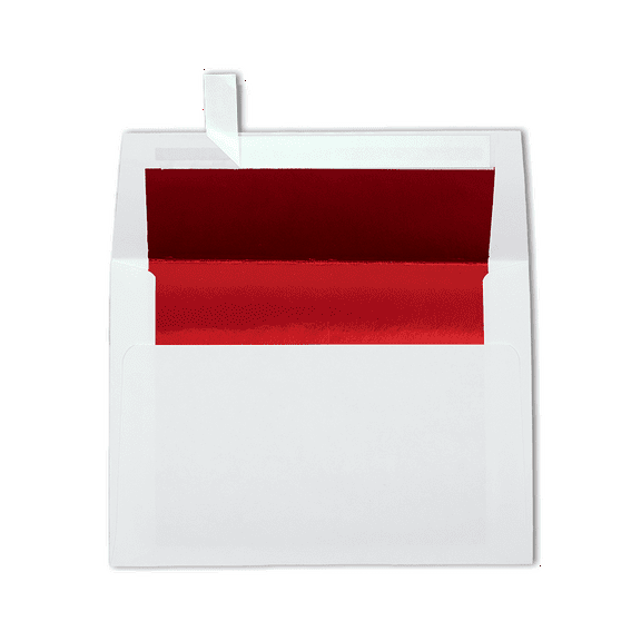 LUXPaper A6 Peel & Press Invitation Envelopes, 4 3/4 x 6 1/2, 60 lb. White with Red Lining, 50 Pack
