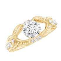 Rosec Jewels Lab Diamond Engagement Ring - Vintage Inspired Ring - 6 mm - 1 Carat - EF-VS Quality, 10K Yellow Gold, US 6.00