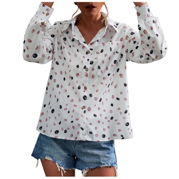Tops estampados de manga larga para ocio con cuello vuelto de verano a la moda para mujer Fridja czfsfas6306