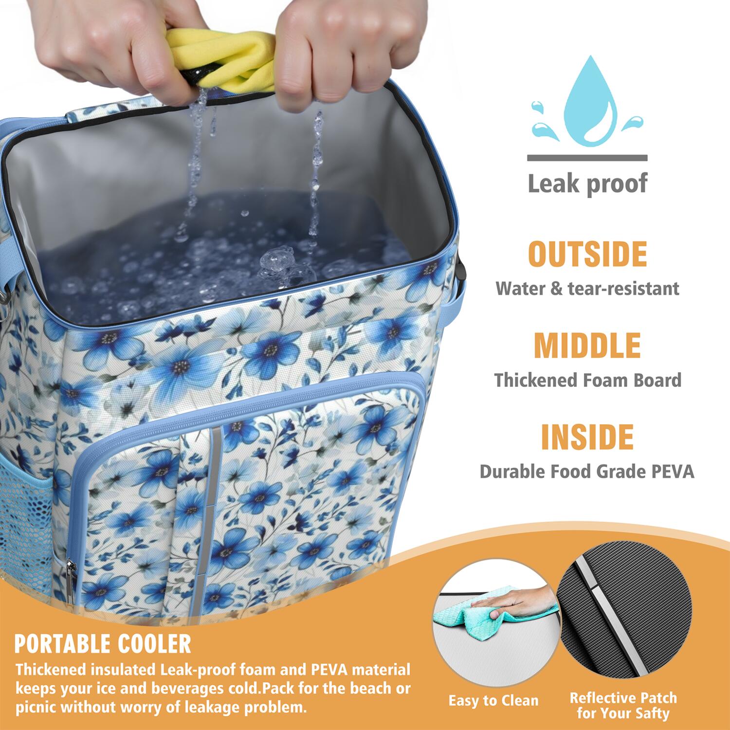 Travel Cooler Bag - Pioneer Flower Floral Print Pattern Camping Beer Cooler Backpack with Bottle Opener- Waterproof Insulated Picnic Backpacks - Cooler Bag for Beach