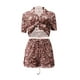 thumbnail image 2 of VISgogo, traje de 2 uds con pantalones para mujer, blusa con botones de solapa de manga corta estampada, pantalones cortos ajustados de cintura alta, ropa encantadora para mujer VISgogo  moda, 2 of 5