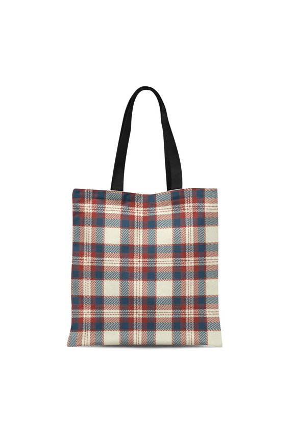 Canvas Tote Bag Blue Pattern Plaid Red Tartan Abstract Check Cross Geometric Reusable Shoulder Grocery Shopping Bags Handbag