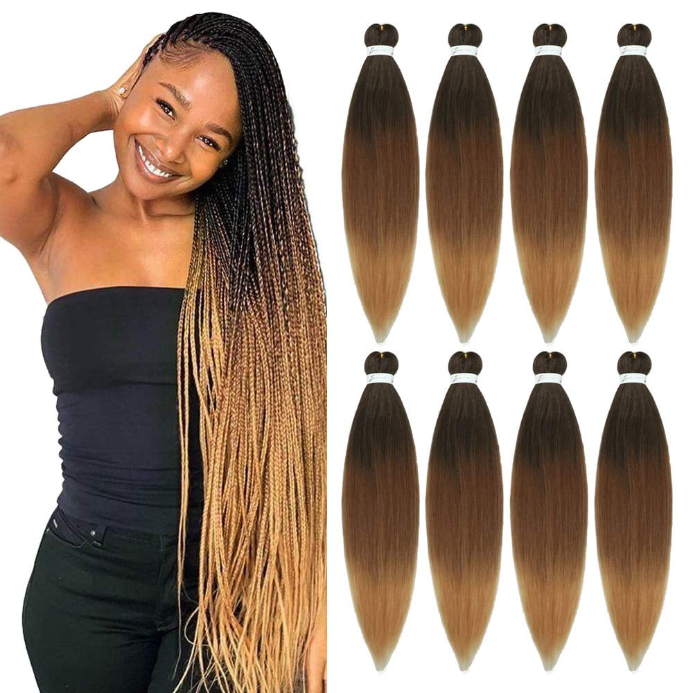 8 Packs Pre Stretched Braiding Hair 3 Tone Ombre Braiding Hair for Braids  Twist 26 Inch Itch Free Hot Water Setting Yaki Texture Synthetic Hair  Extension(T1B/30/27#) 