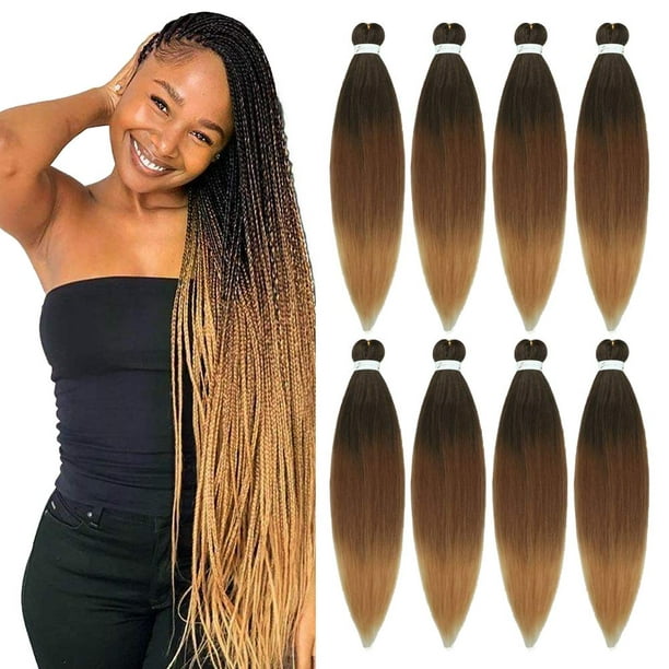 8 Packs Pre Stretched Braiding Hair 3 Tone Ombre Braiding Hair for Braids  Twist 26 Inch Itch Free Hot Water Setting Yaki Texture Synthetic Hair  Extension(T1B/30/27#) 
