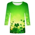 thumbnail image 4 of RKSTN 3/4 Length Sleeve Womens Tops Oversized Crewneck St Patricks Day Lucky Shamrocks Graphic Print T Shirt Womens Casual Plus Size Round Neck Loose Irish Festivities Three Quarter Sleeve Shirt, 4 of 6