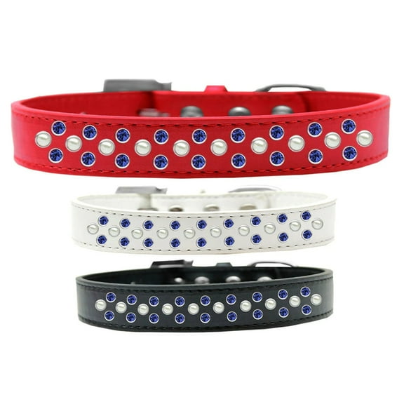 Dog, Puppy Pet Fashion Collar, "Pearl and Blue Crystal Rimsets Sprinkles"