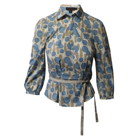 Pre-Owned Mulberry Floral Print Blouse with Waist Tie in Multicolor Cotton