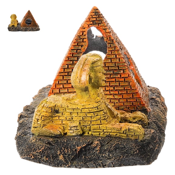 LOLIPPYY Resin Egyptian Pyramid Fish Tank Decor Brown Aquarium Decoration with Lion Statue and Hiding Shelter