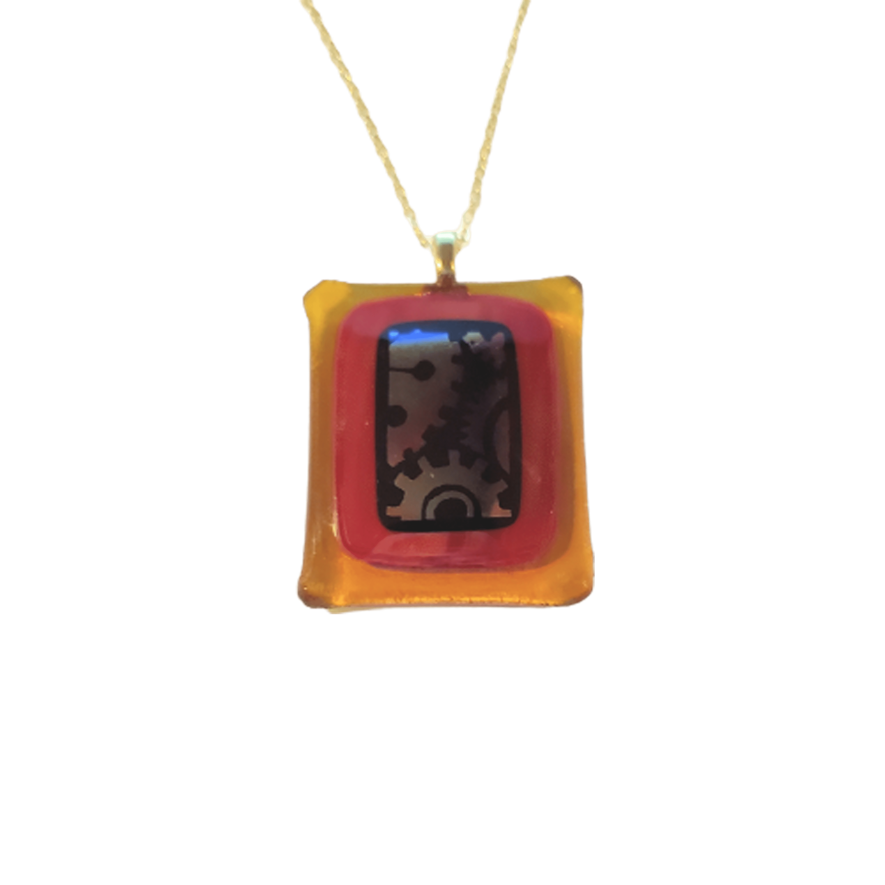 Fused Stained Glass Amber Red Gears