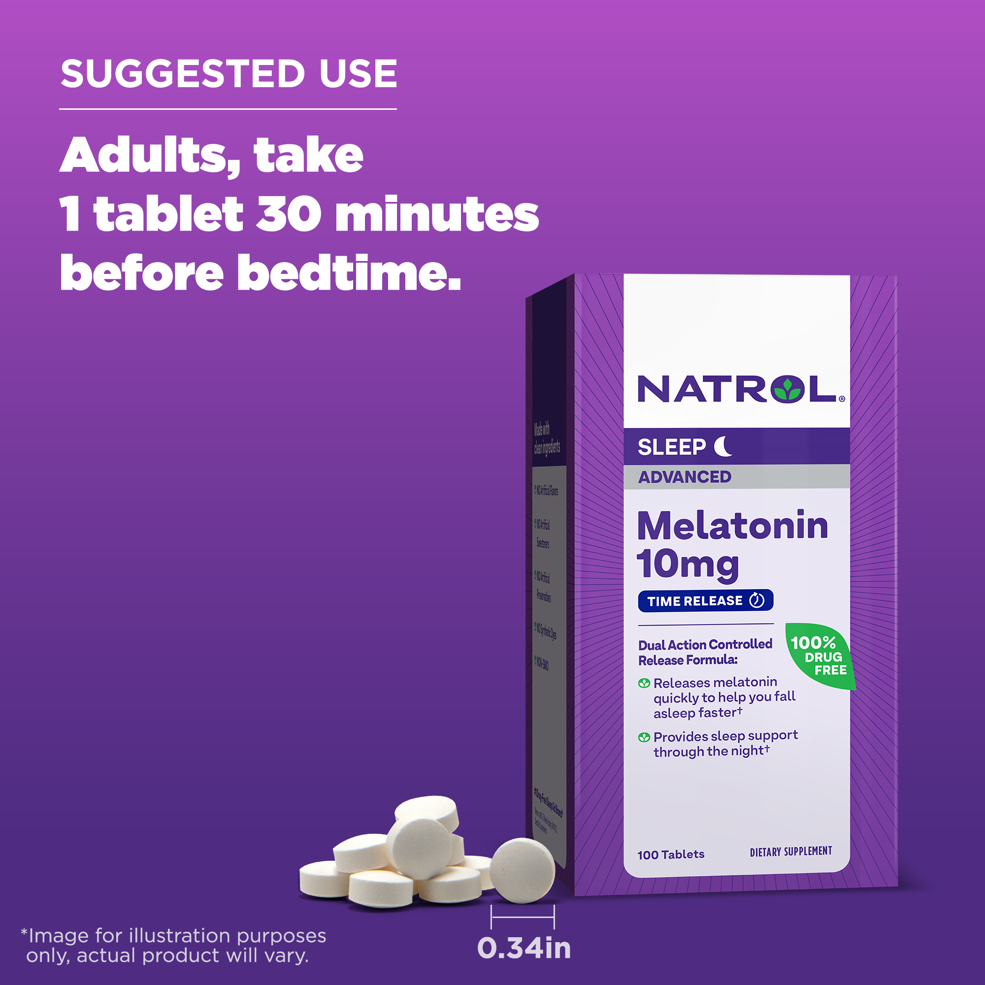 Natrol® Advanced Sleep Melatonin 10mg, Dietary Supplement for Restful Sleep, Time Release Melatonin Tablets, 100 Time-Release Tablets, 100 Day Supply - image 5 of 8
